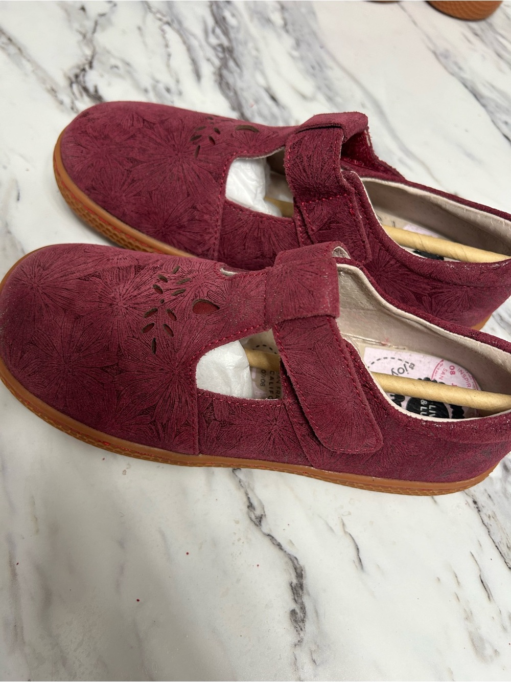 Livie & Luca Girls Burgundy Floral T-Strap Mary Janes - Picture 3 of 7
